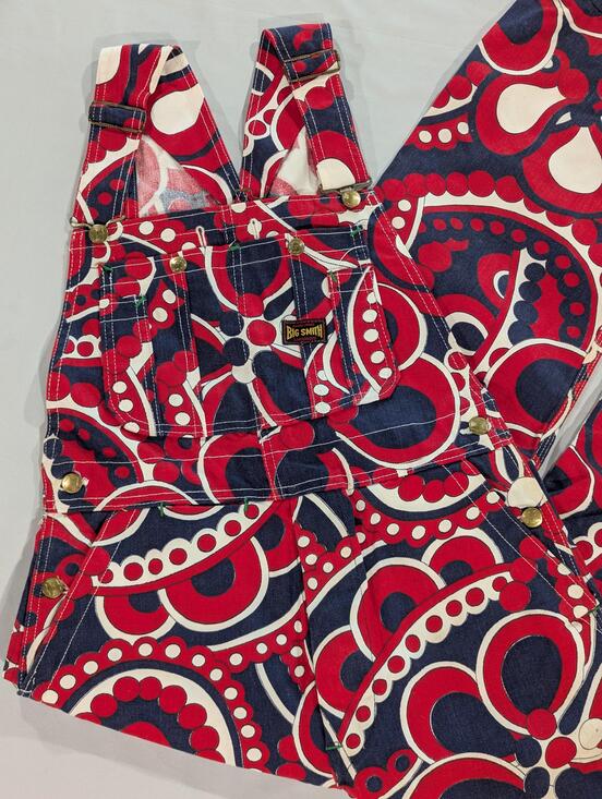 Big Smith Pants - Vintage Big Smith Overalls Womens 32x29 Multicolor Denim Hippie Retro Geometric